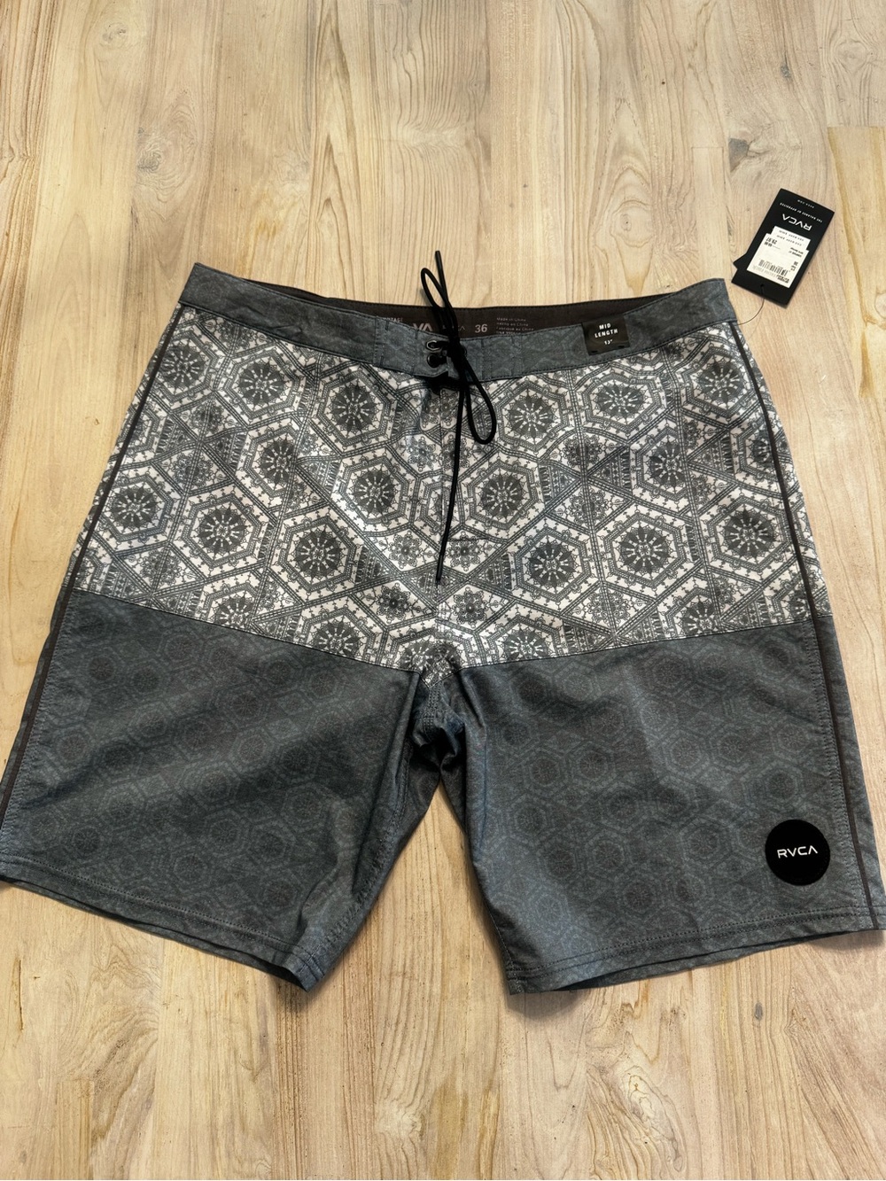 RVCA Men's Gray Geometric Panel Board Shorts